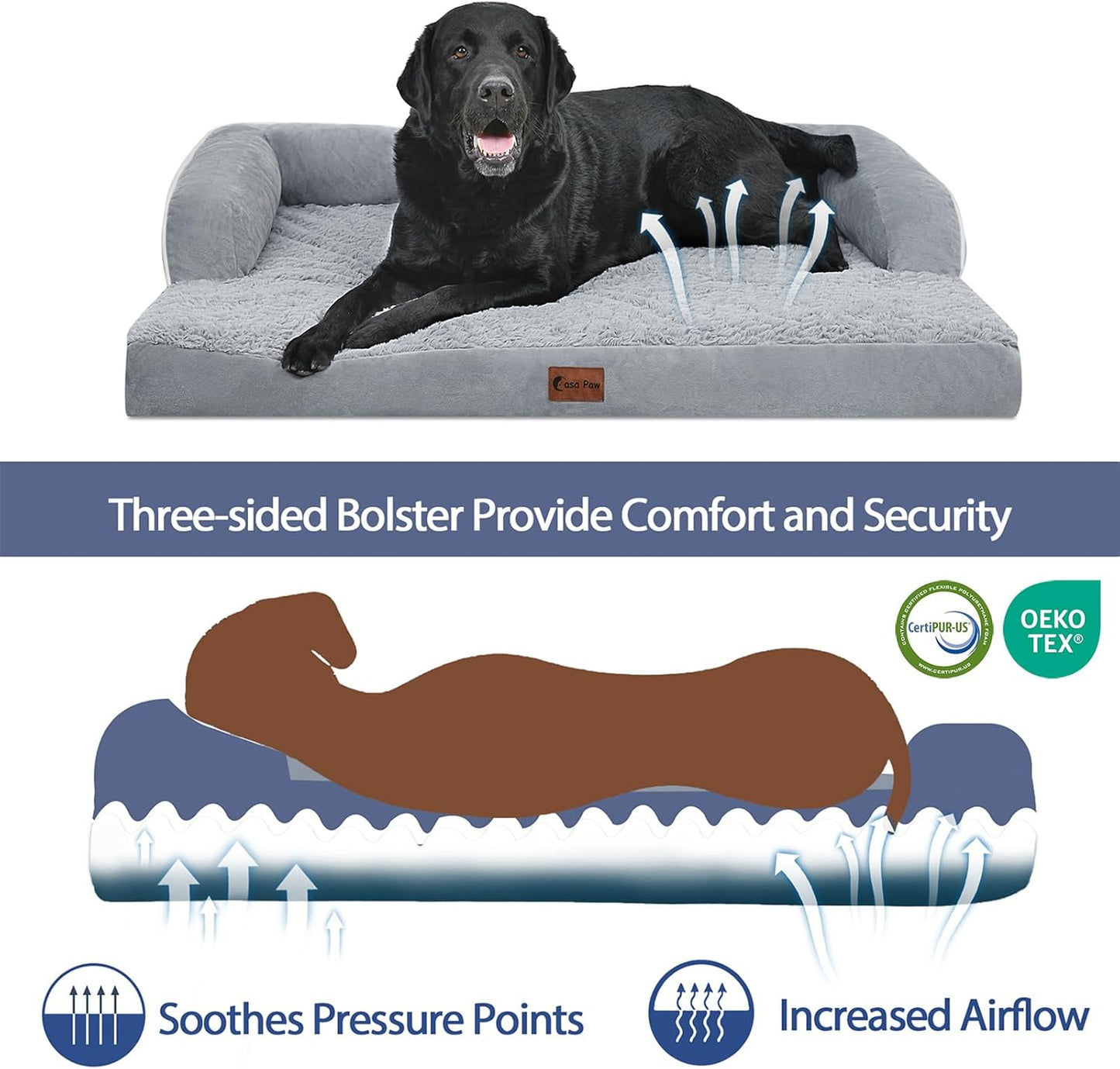 Casa Paw Orthopedic Dog Beds for Extra Large Dogs, Waterproof Dog Beds XLarge