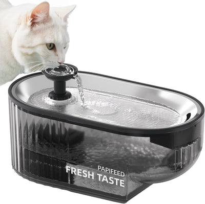 Cat Water Fountain, 84oz/2.5L Automatic Pet Water Fountain Dog Water Dispenser with a Stainless Steel Tray, Easy Cleaning for Cats, Dogs, LED Light - Black