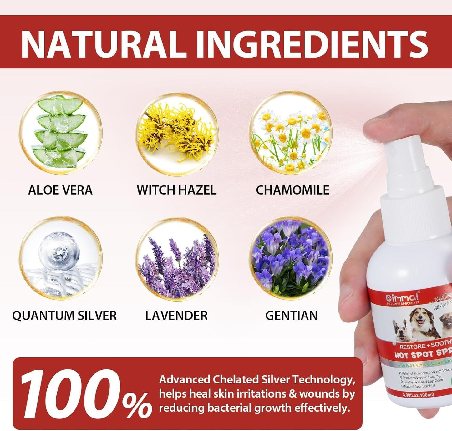 Dog Hot Spot Spray 100mL | Soothes Itchy Skin, Hot Spots & Licking Irritation | Gentle Aloe Vera, Chamomile & Lavender Extract Formula | Moisturizing & Calming Skin Care for Dogs