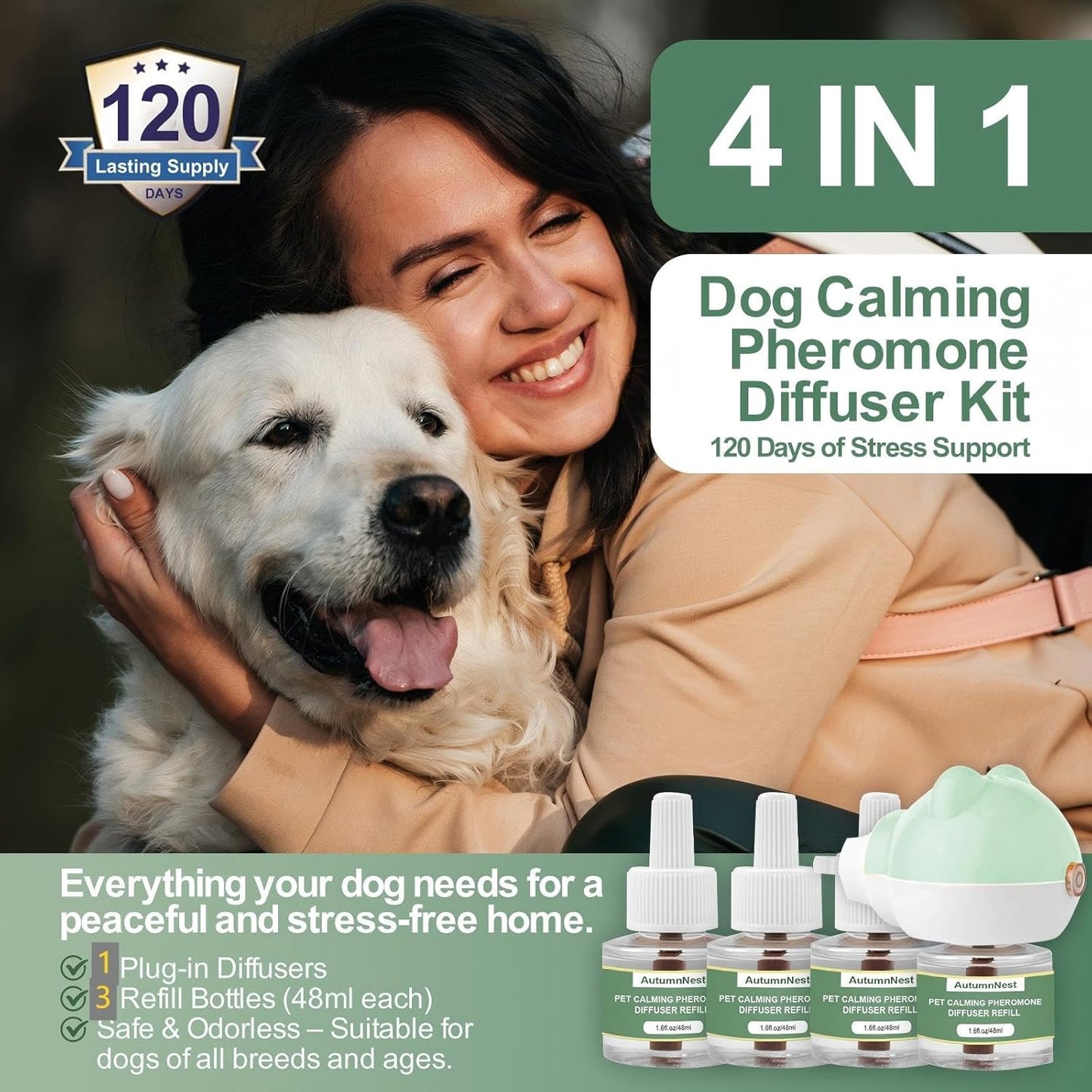 Dog Calming Diffuser Plug-in with Gentle Night Glow, 3 Refills Kit