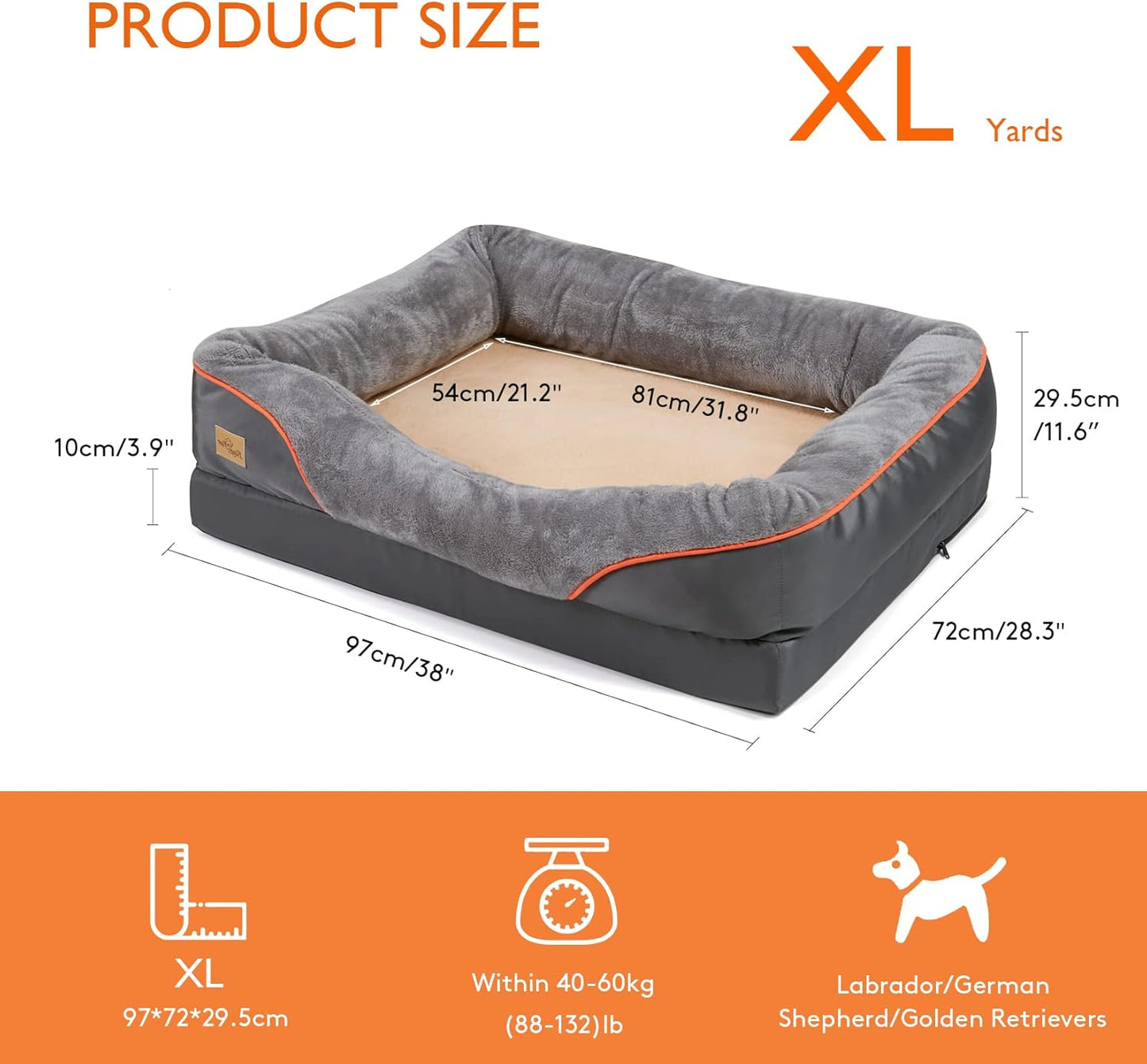 X-Large Memory Foam Dog Bed: Orthopedic Waterproof Pet Sofa Beds Washable XL