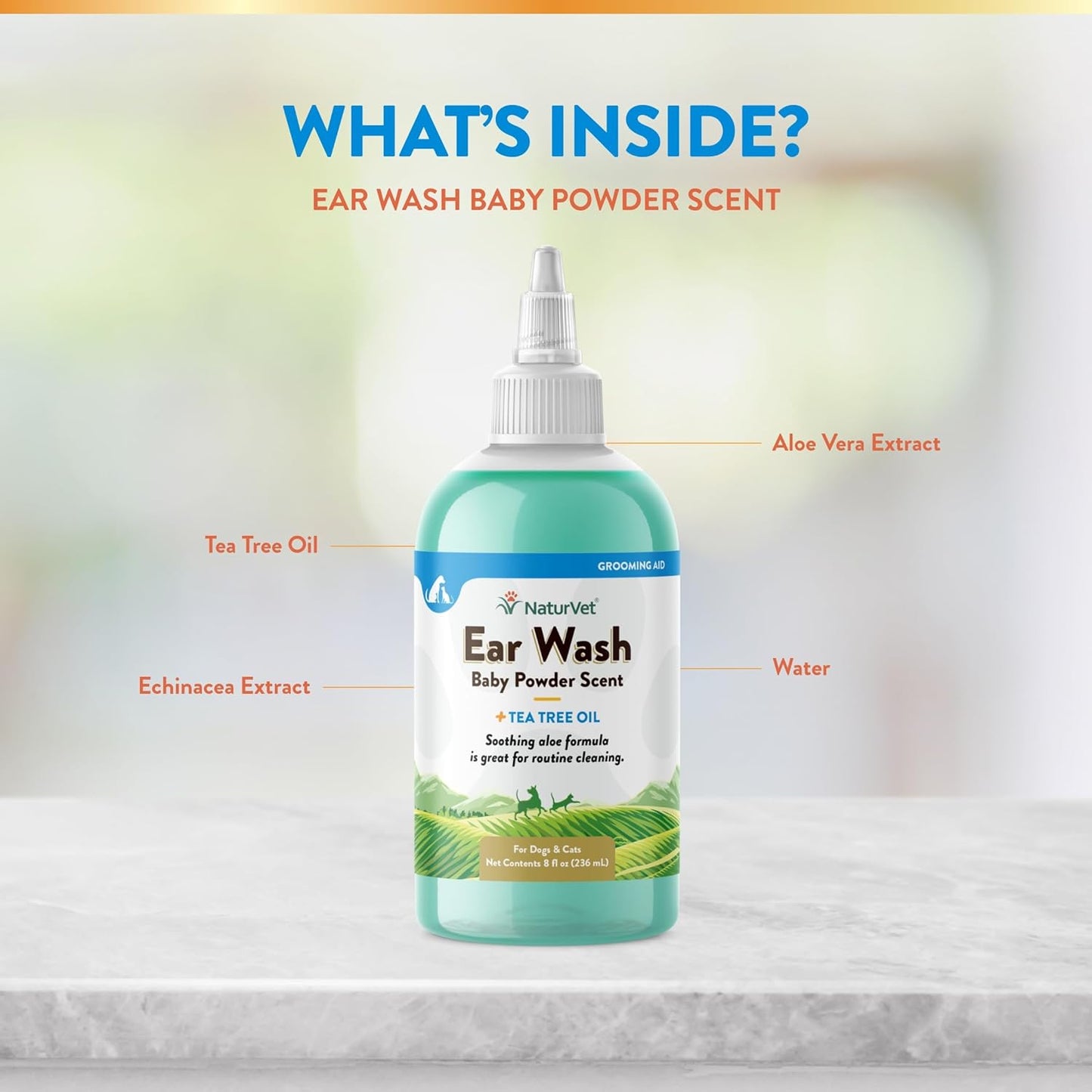 NaturVet Ear Wash with Tea Tree Oil, 240 ml