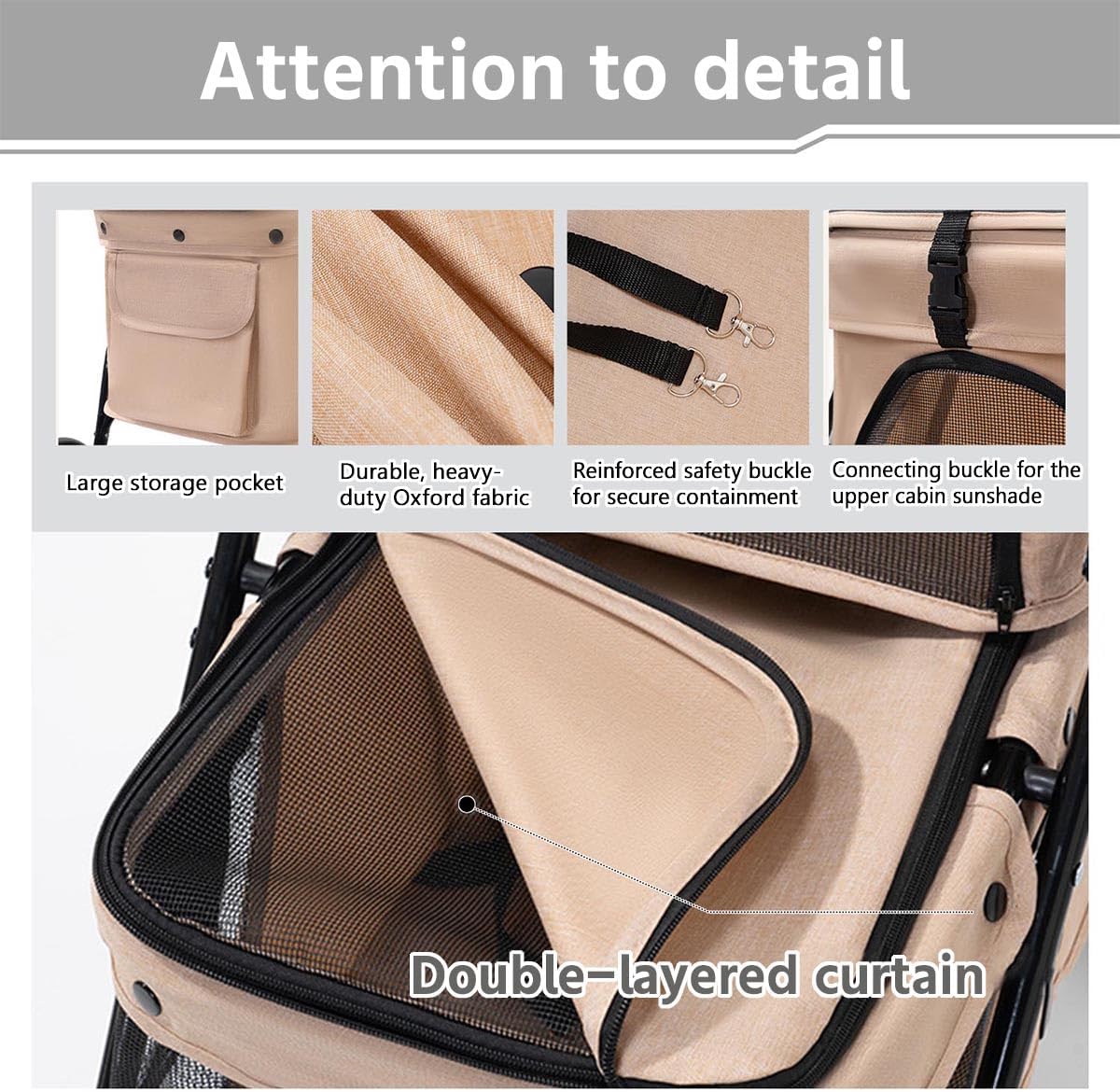 Double Layer Pet Stroller Cat Dog pram, Lockable Wheels Carriers, Foldable for Storage, for Small Medium Sized Pets, Simple Assembly (Brown)