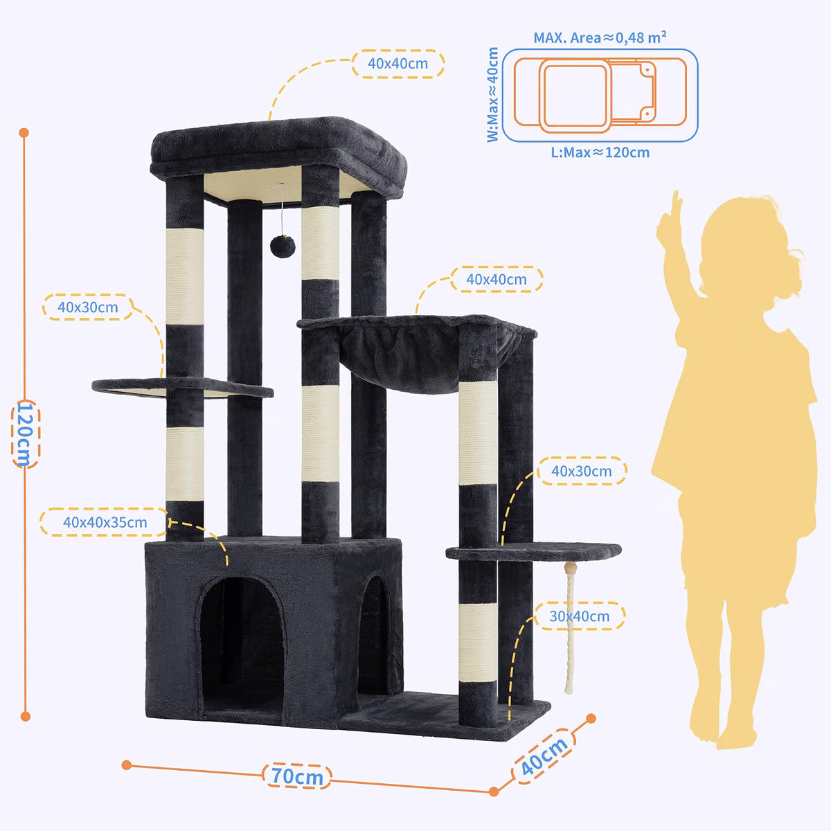 Heybly Heavy Duty Cat Tree with Large Base for Large Indoor Cats