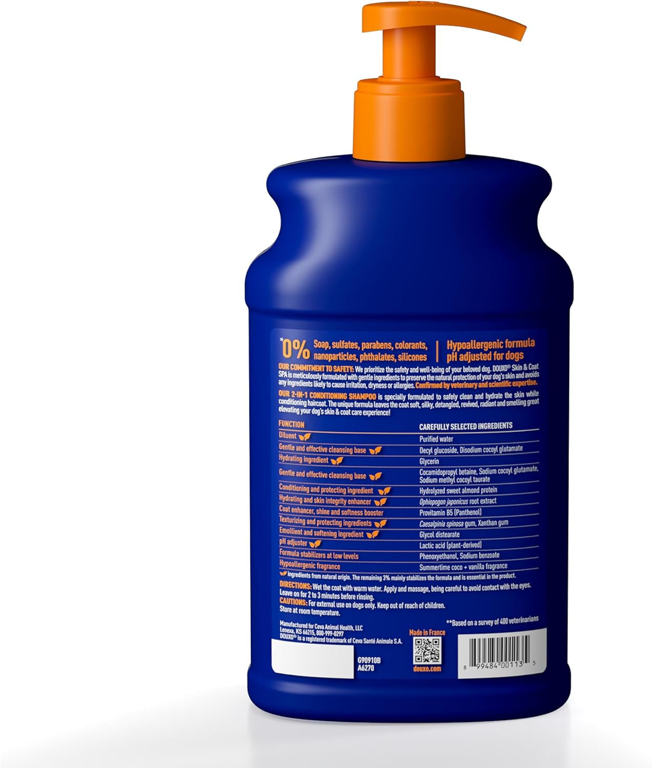 DOUXO® Skin & Coat SPA - Ultra-Safe 2 in 1 Conditioning Dog Shampoo, 16 fl oz, Cleans and Deeply Hydrates The Skin, Leaves The Coat Soft, Silky and Detangled, Skin-Friendly Formula