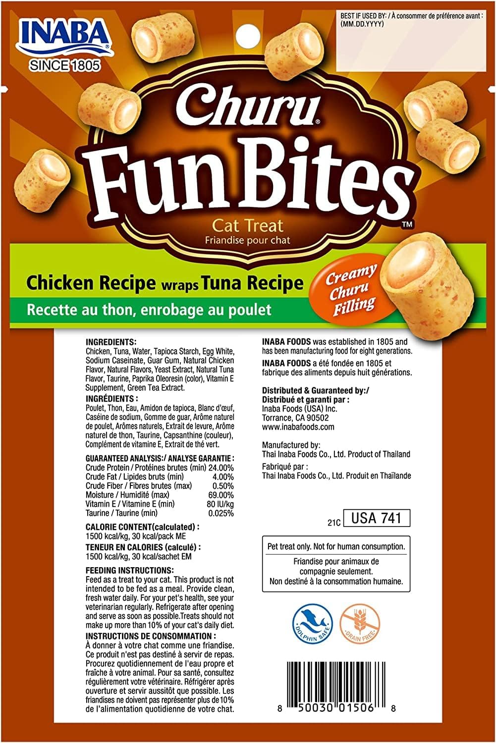 INABA CAT CHURU FUN BITE CHKN WRAP CHKN 60G 6PK(OM6)