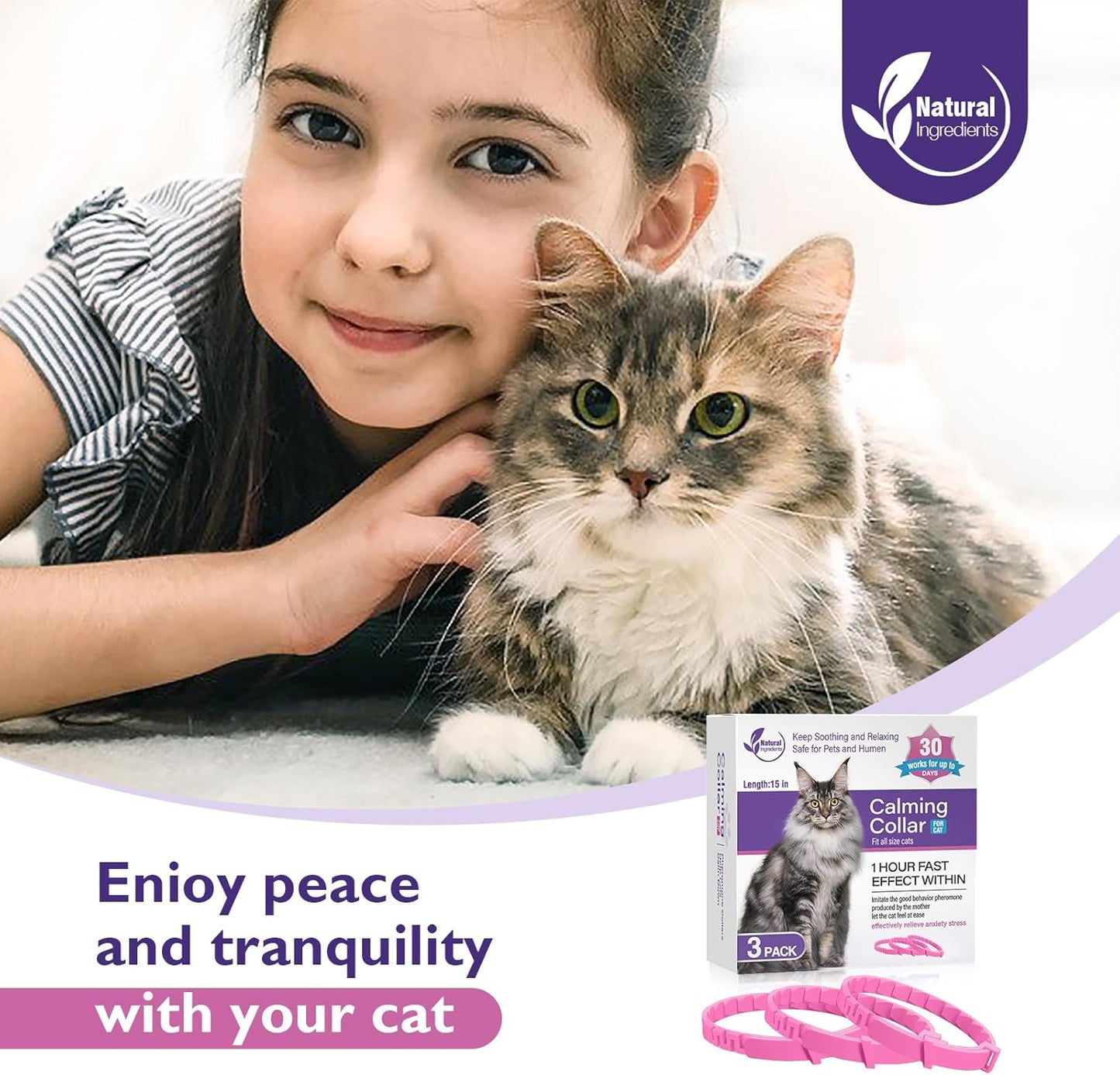 3 Pack Calming Collar for Cats and Kittens Pheromone Collar Efficient Relieve Reduce Anxiety Stress