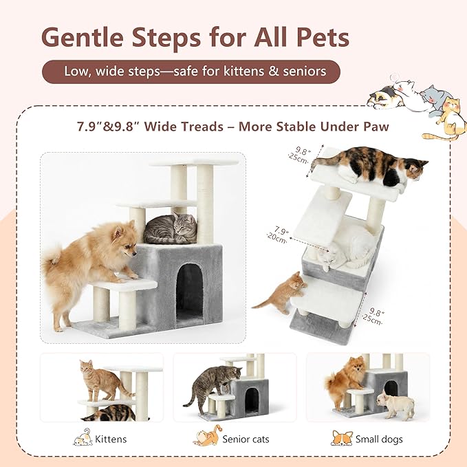 Heybly Cat Scratching Post, Pet Steps for Indoor Cats and Dogs, HSP002SWWH |Light Gray & White