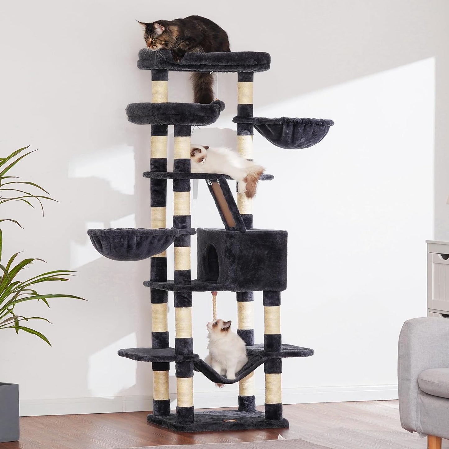 Heybly Cat Tree for Large Cats,68 inch Multi-Level Cat Tower for Indoor Cats