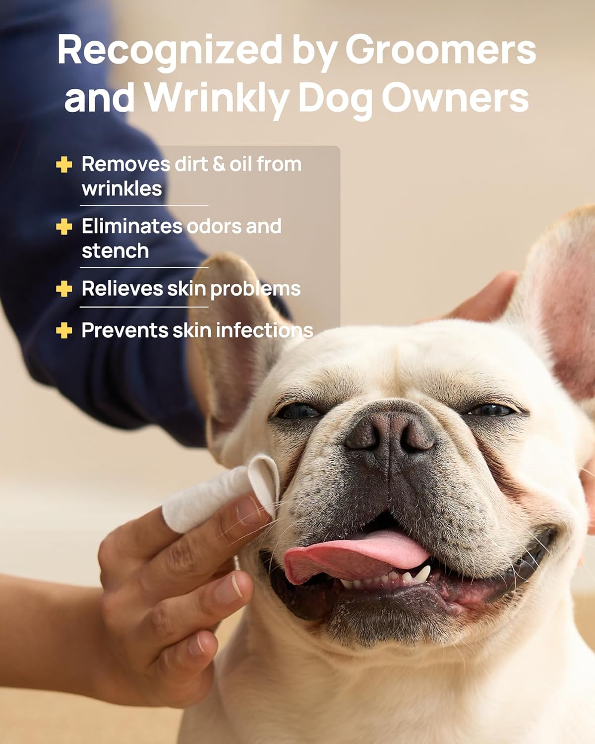 HICC PET Wrinkle Wipes for Dogs, Vet-Recommended Tear Stain Remover & Wrinkle Cleaner(100 Ct)
