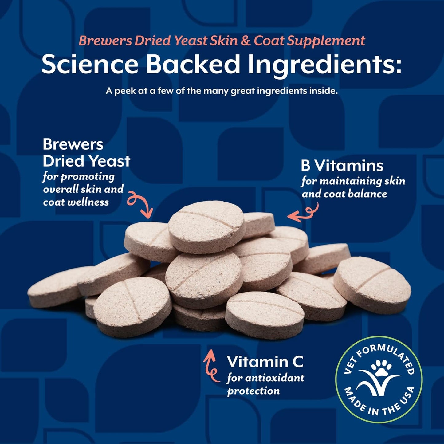 NaturVet Brewer's Dried Yeast Formula with Garlic Flavoring Plus Vitamins for Dogs and Cats, 1000 ct