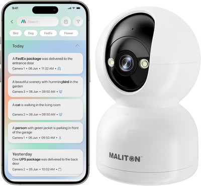 Maliton Security Camera Indoor 2K, WiFi Camera for Home Security with Smart AI Motion Detection,2-Way Audio