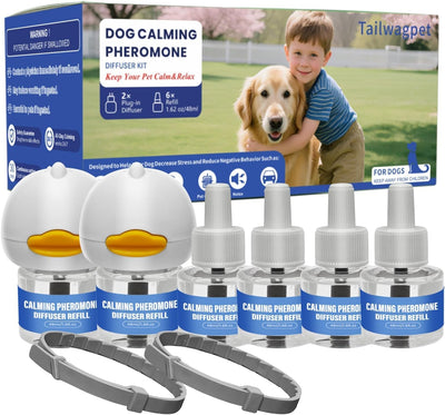 Dog Calming Diffuser, Relaxing Pheromone for Dogs Relief Stress 2 Diffuser + 6 Refills + 2 Calming Collars）