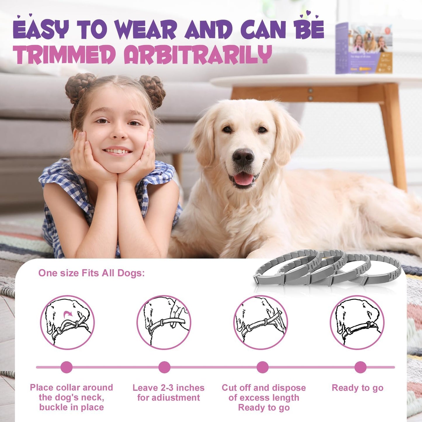 4 Pack Calming Collar for Dogs with Natural Pheromone | Dog Calming Collar Helps Reduce Unwanted Behavior | Stress Relief for Puppy & Adult Dogs, ‌Waterproof Calm & Relaxation Lasts 60 Days (Grey)