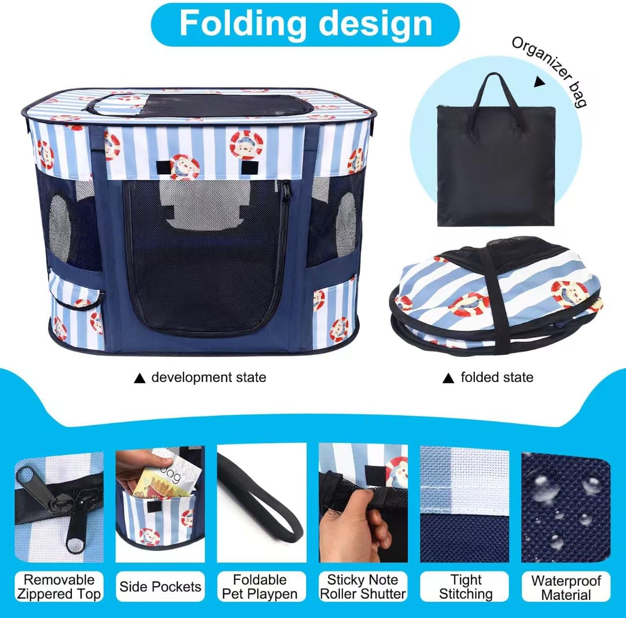 Foldable Dog Playpen Indoor,Expandable Puppy Playpen,Portable Pet Playpen for Small Animals