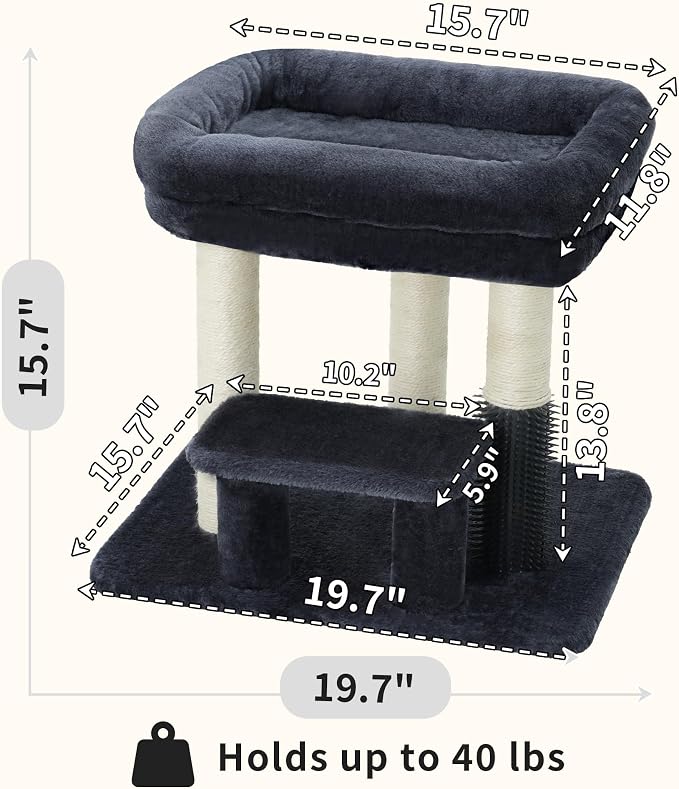 Heybly Cat Scratching Post with Grooming Brush & Gentle Step, HSP001SG | Smoky Gray