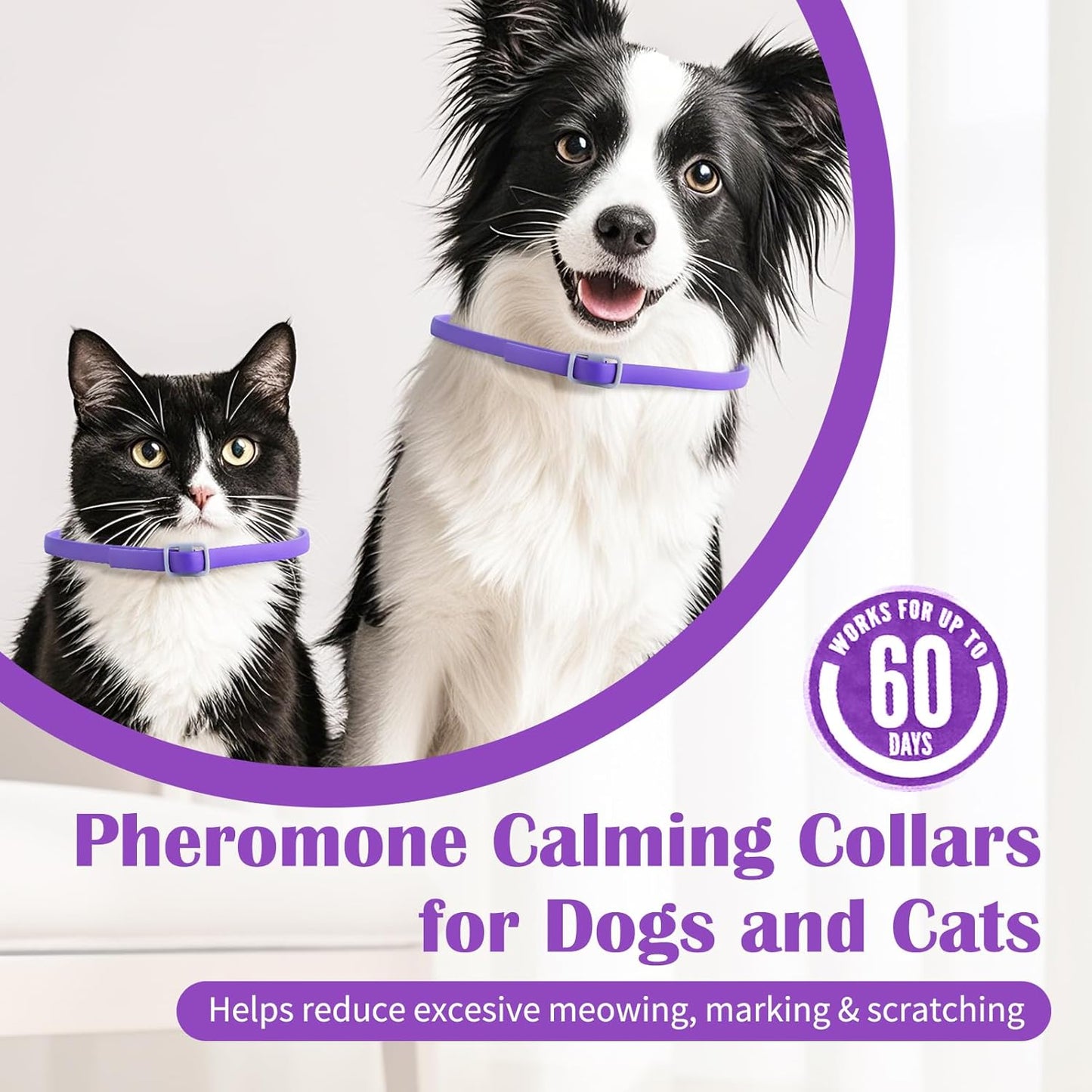 2Pcs Calming Collar for Dogs and Cats, Pheromone Calm Collars Relief Anxiety Stress Separation Lasts 60 Days