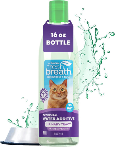 TropiClean Fresh Breath Water Additive for Cats, Cat Teeth Cleaning and Breath Freshener Solution, Complete No Brushing Dental Care, 16 oz.