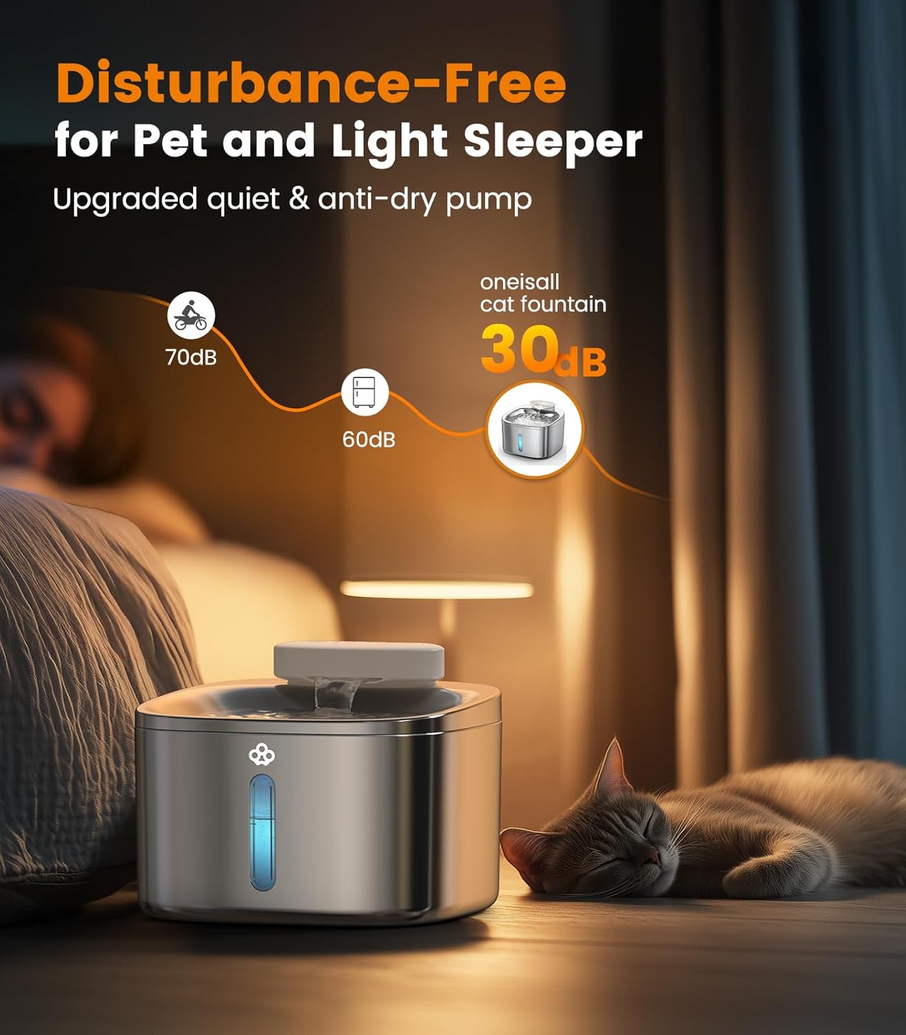oneisall Wireless Cat Water Fountain, 3.5L/118oz Battery Operated with Motion Sensor