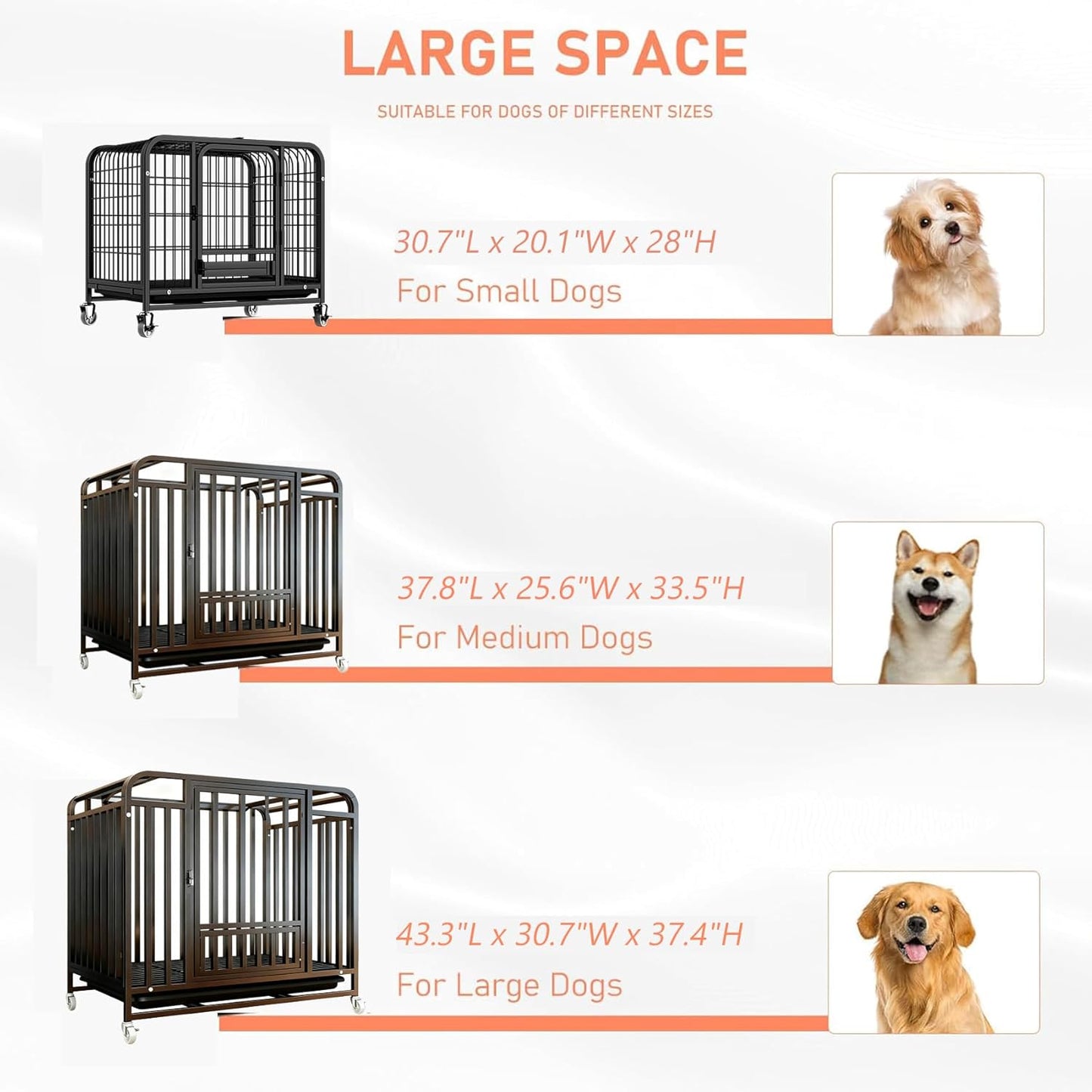 Dog Crate with Removable Tray, Large Dog Cage with Wheels, Double Door Kennel Black 77 * 51 * 71cm