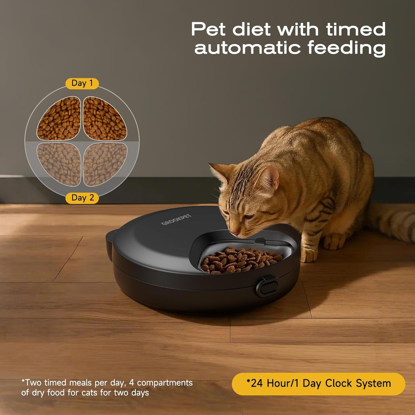Automatic Cat Feeder Wet Food: Cordless Cat Food Dispenser with Timer - Pet Feeder with Ice Pack for Wet & Dry Food Refrigerated - Auto Wireless Small Dog Feeder Battery Power - Supply 4 Meals per Day
