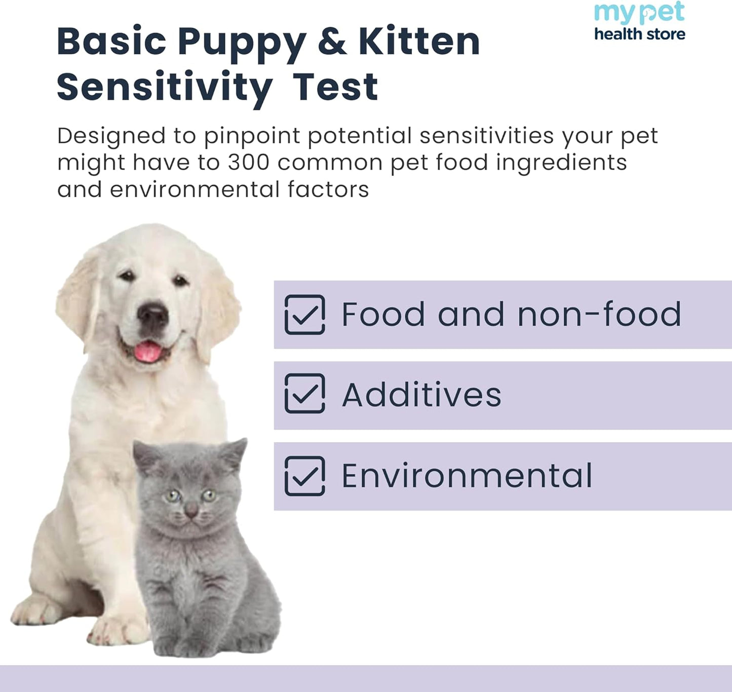 My Pet Health Store Allergen Sensitivity Test - Home Puppy & Kitten Allergy Test | 300 Checks | 3-5 Day Results | Non-Invasive Hair Sampling | Food & Environmental Analysis | Ideal for Young Pets