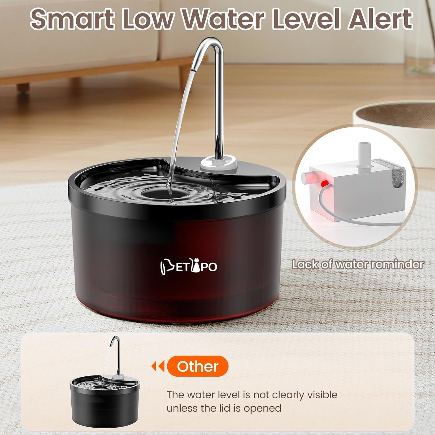 Cat Water Fountain, 3L/100oz Pet Water Fountain for Cats Indoor, BPA-Free (Black, Plastic)