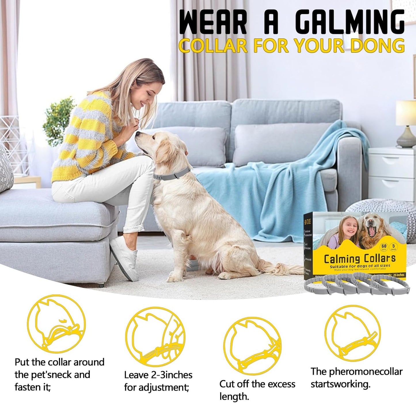 5 Pack Calming Collar for Dogs, Dog Pheromone Calm Collars Relief Anxiety Stress Separation Lasts 60 Days Relieve