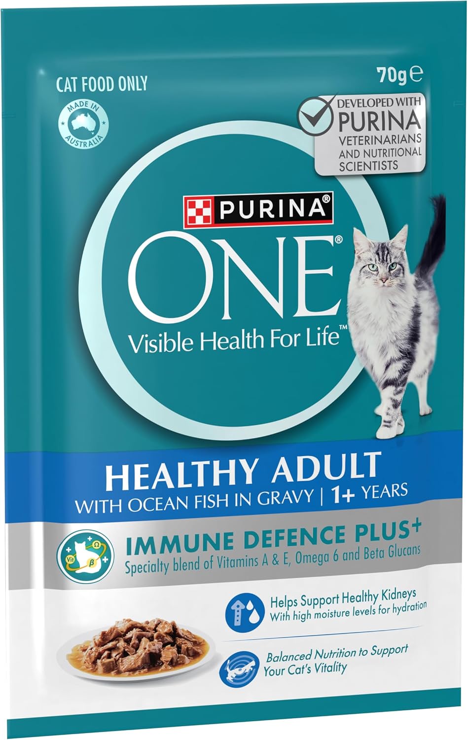 PURINA ONE Adult Wet Cat Food Oceanfish in Gravy Pouch 12x70g