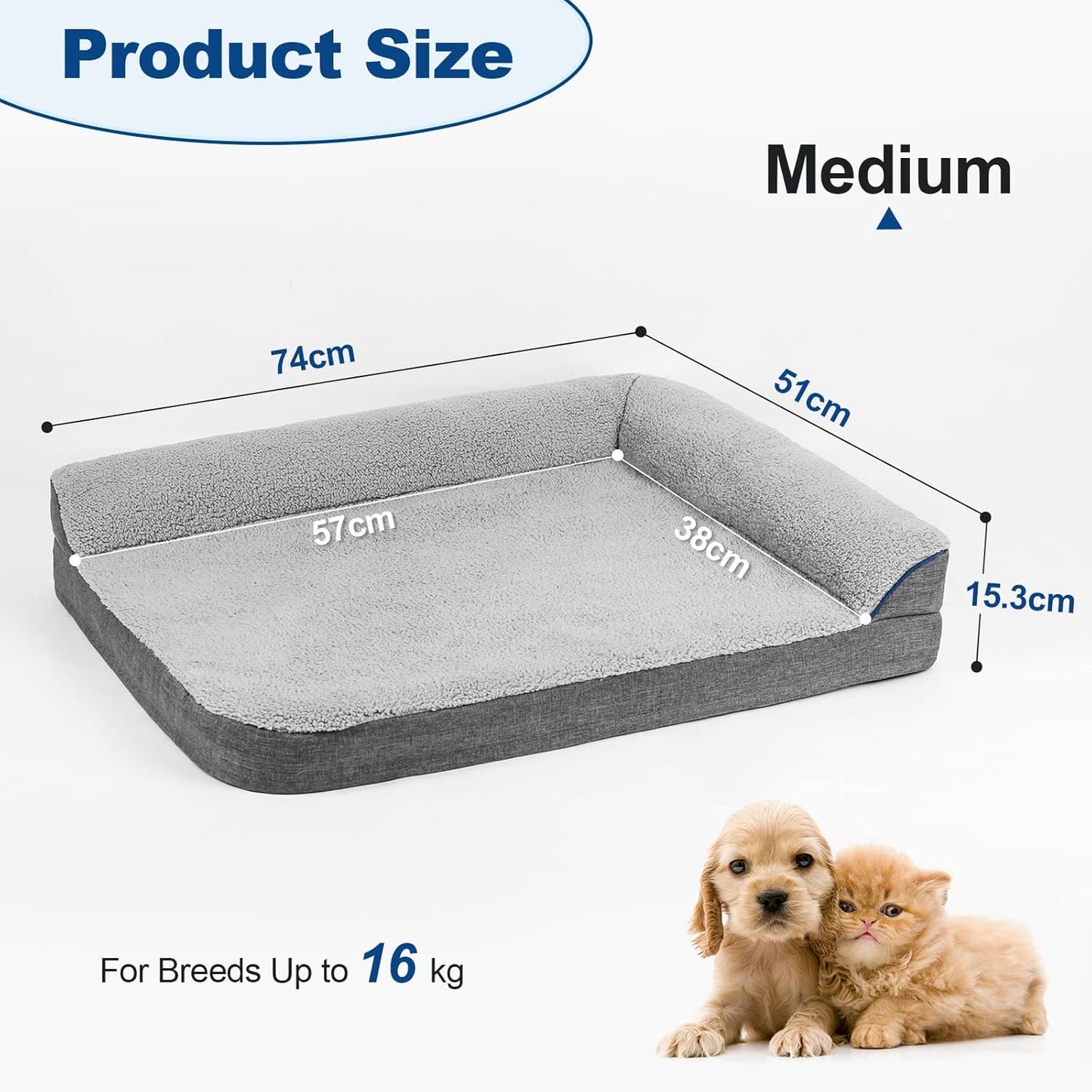 Sivomens Dog Bed for Medium Dogs, Egg Crate Foam Orthopedic Dog Bed with L-Shaped
