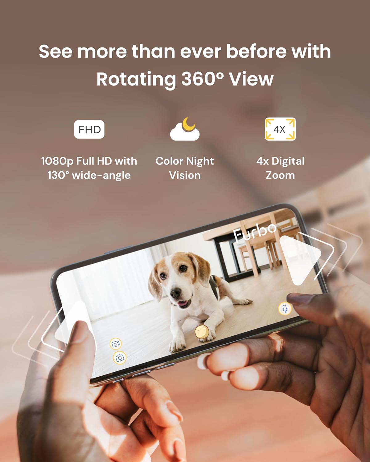 Furbo 360° Dog Camera: Pet Security Cam w/Barking Alerts, Rotating View, Treat Toss w/Phone App