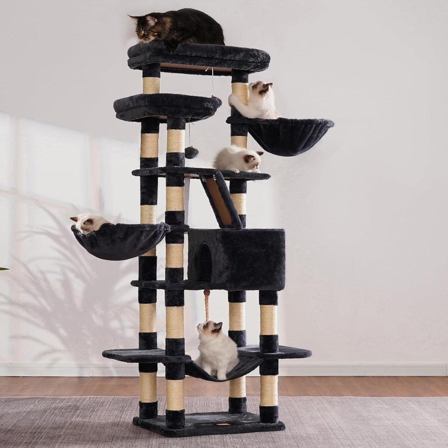 Heybly Cat Tree for Large Cats,68 inch Multi-Level Cat Tower for Indoor Cats
