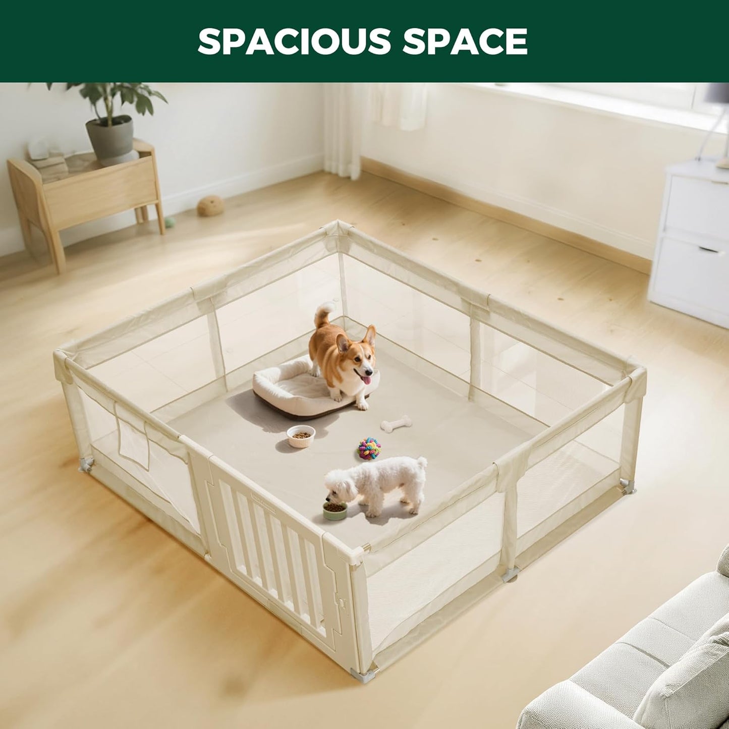 FXW Dog Playpen with Door, 71x59x24 Inch Spacious Safe Play Area