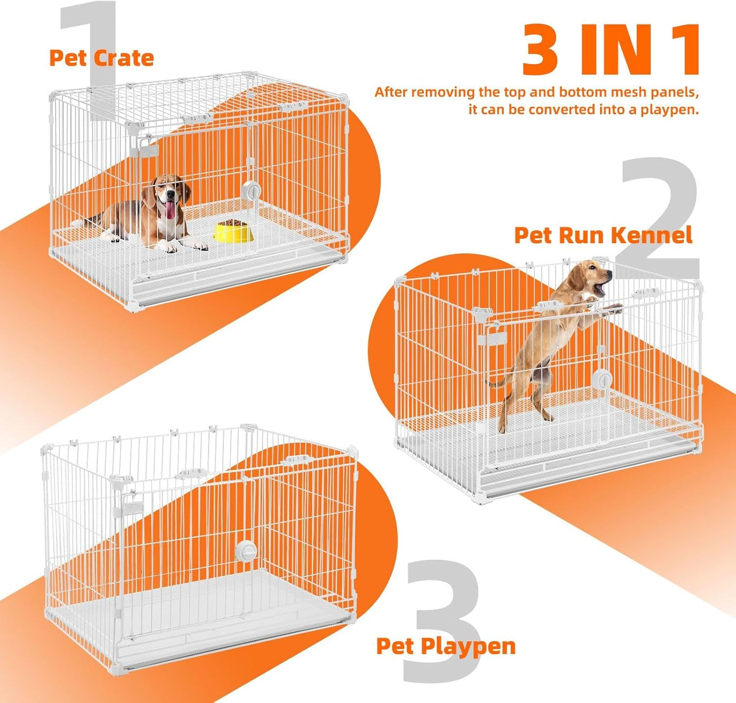 Pet Scene 3in1 Dog Crate 89x64.5x61cm,Dog Kennel Cat Cage Puppy Pen