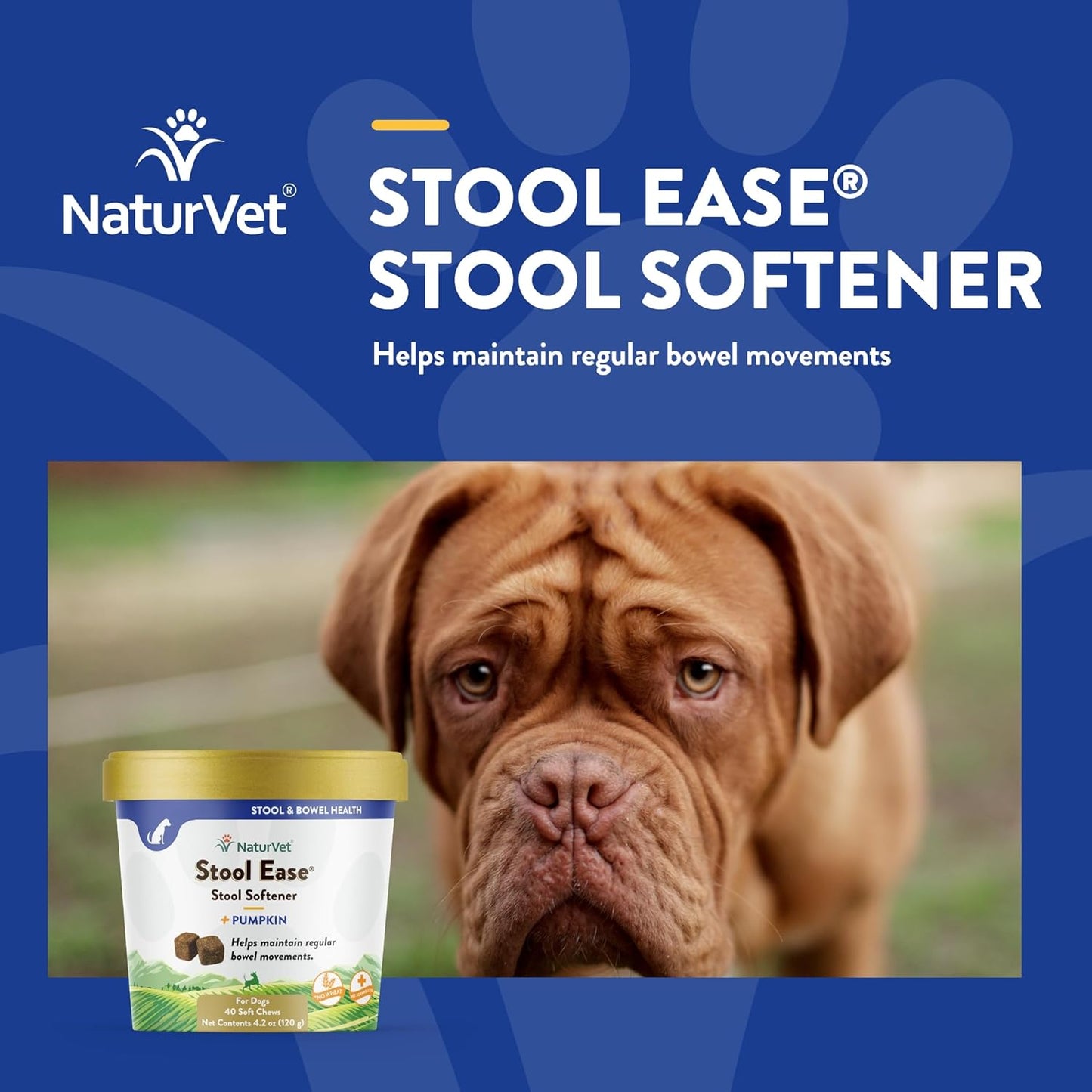 NaturVet Stool Ease Stool Softener for Dogs, 40 ct Soft Chews, Made in USA