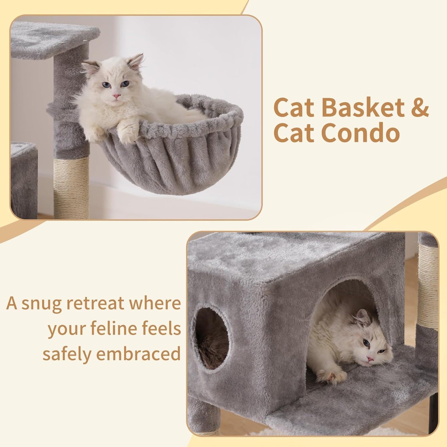 Heybly HCT200SW Cat Scratching Post, 125 cm, Small Cat Tree, Spacious and Comfortable Scratching Post with Cave