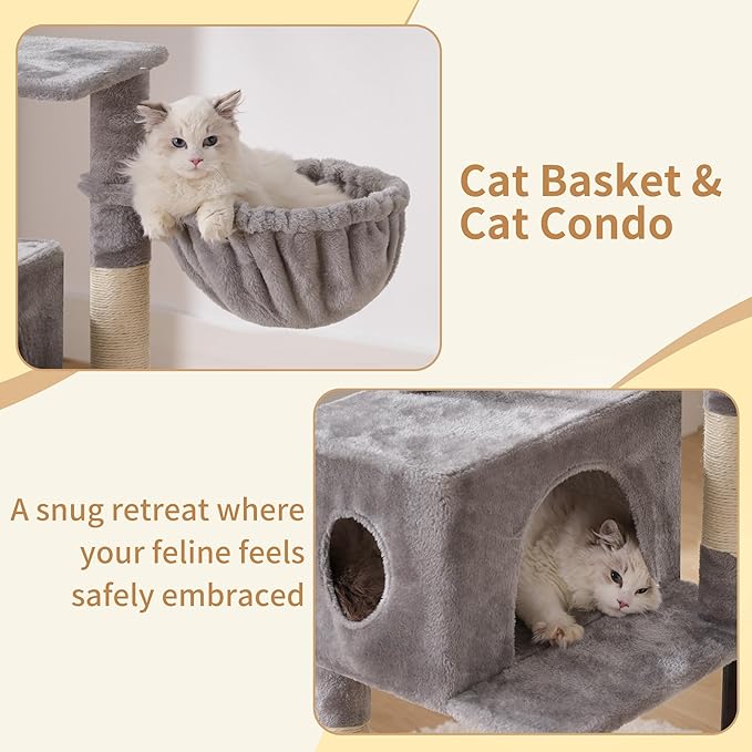 Heybly HCT200SW Cat Scratching Post, 125 cm, Small Cat Tree, Spacious and Comfortable Scratching Post with Cave