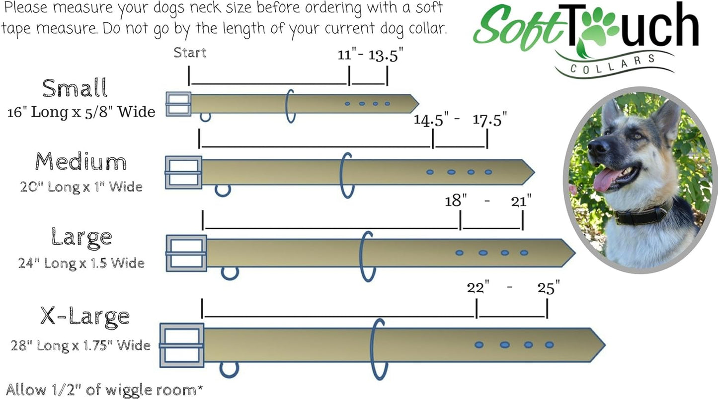 Padded Leather Dog Collar, Large Brown - Genuine Real Leather, 24" Long x 1.5 Wide, Fits Neck Size 18" to 21" Inches