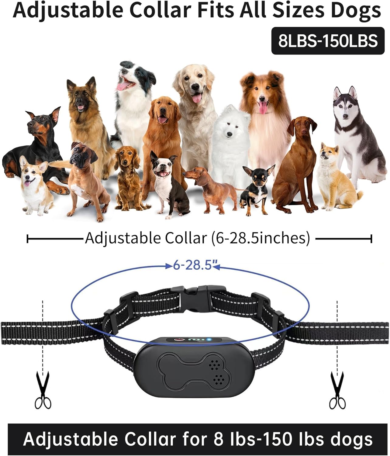 Dog Shock Collar with Remote Control - Rechargeable Dog Training Collar, IPX7 Waterproof E Collar for Dogs with 4 Safe Modes Flashlight Beep Vibration Shock Ideal for All Dog Sizes (8-150lbs)