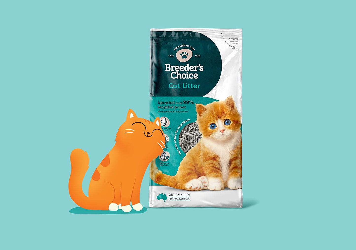 Breeders Choice 99 percent Recycled Paper Cat Litter 15 Litre