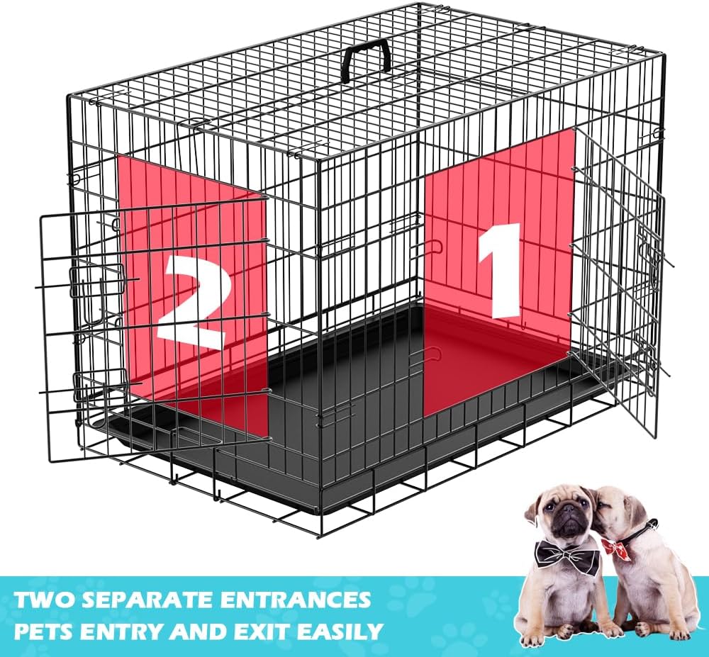 Advwin 24" Dog Cage Pet Crate Puppy Cat Foldable Metal Kennel 2 Doors with Removable Tray