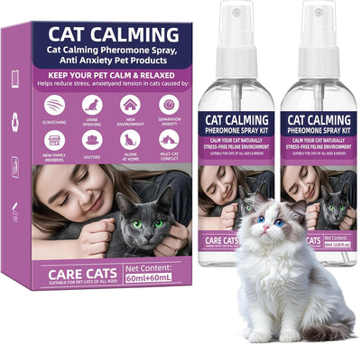 Cat Calming Pheromone Spray Kit Feline Calm Pheromones Vet Recommended Drug-Free,Drug-Free (2 * 60 mL)