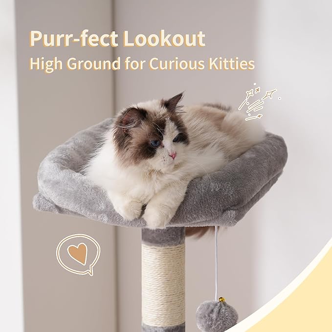 Heybly HCT200SW Cat Scratching Post, 125 cm, Small Cat Tree, Spacious and Comfortable Scratching Post with Cave