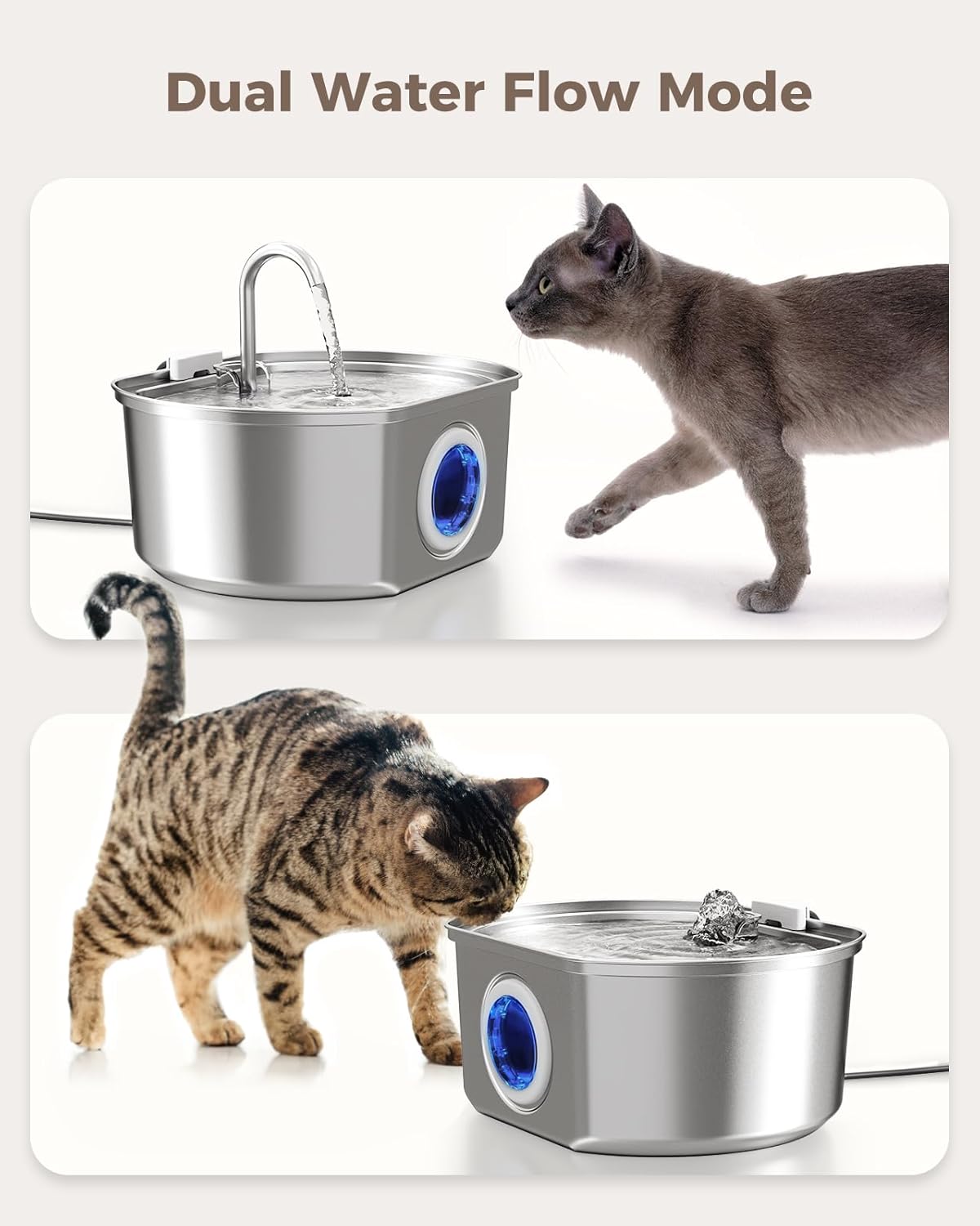 Cat Water Fountain Stainless Steel: 108oz/3.2L Cat Fountain for Drinking - Water Level Window