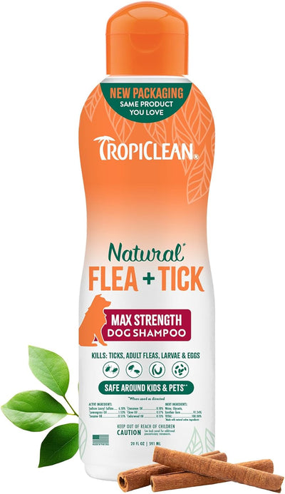 TropiClean Max Strength Flea and Tick Shampoo Treatment for Dogs,Made in USA, 20oz