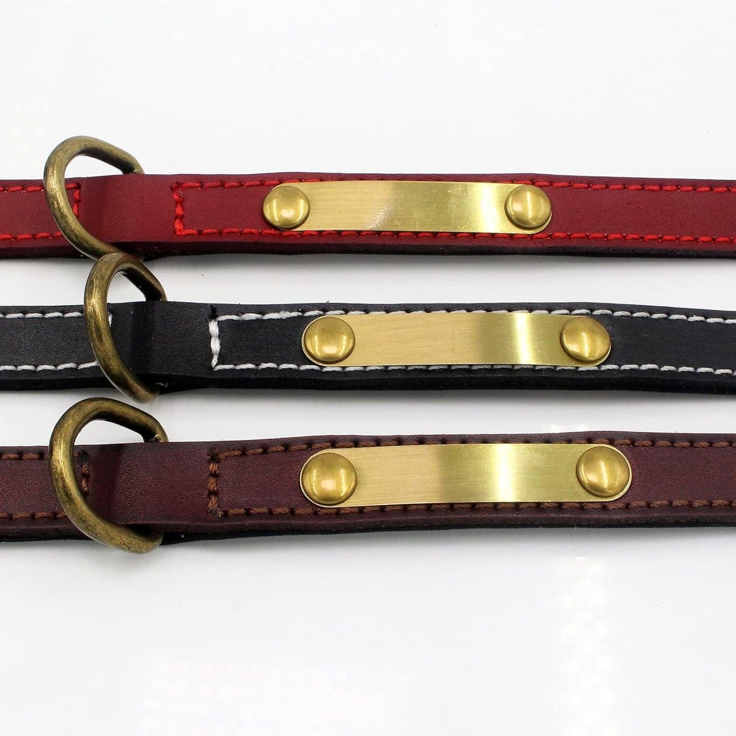 Yonsbox Personalized Leather Dog Collar with Soft Padded Name Plate Engraved Custom Adjustable Heavy Duty Small Medium Large Dogs