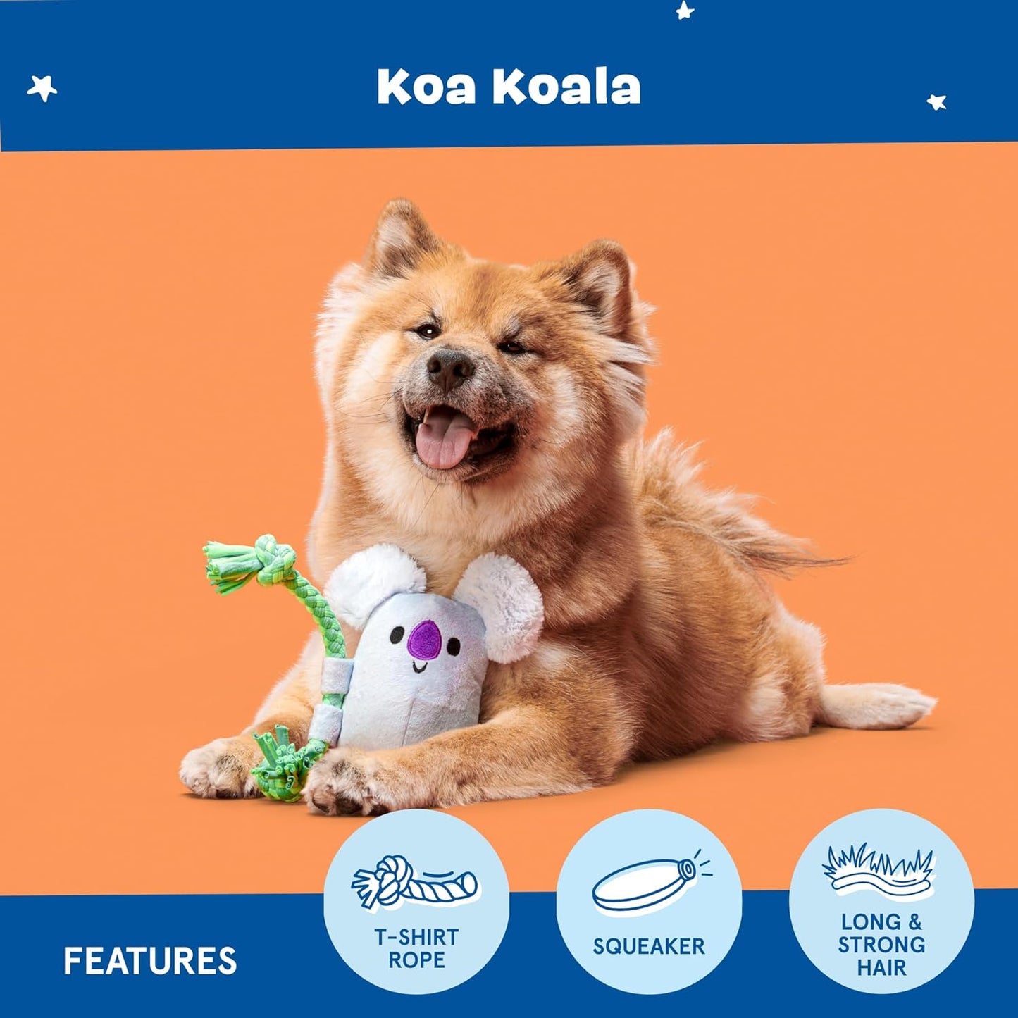 Barkbox Koa Koala Plush Dog Toy - Green Blue Australian Koala Squeaky Soft Dog Toy for All Dog Sizes