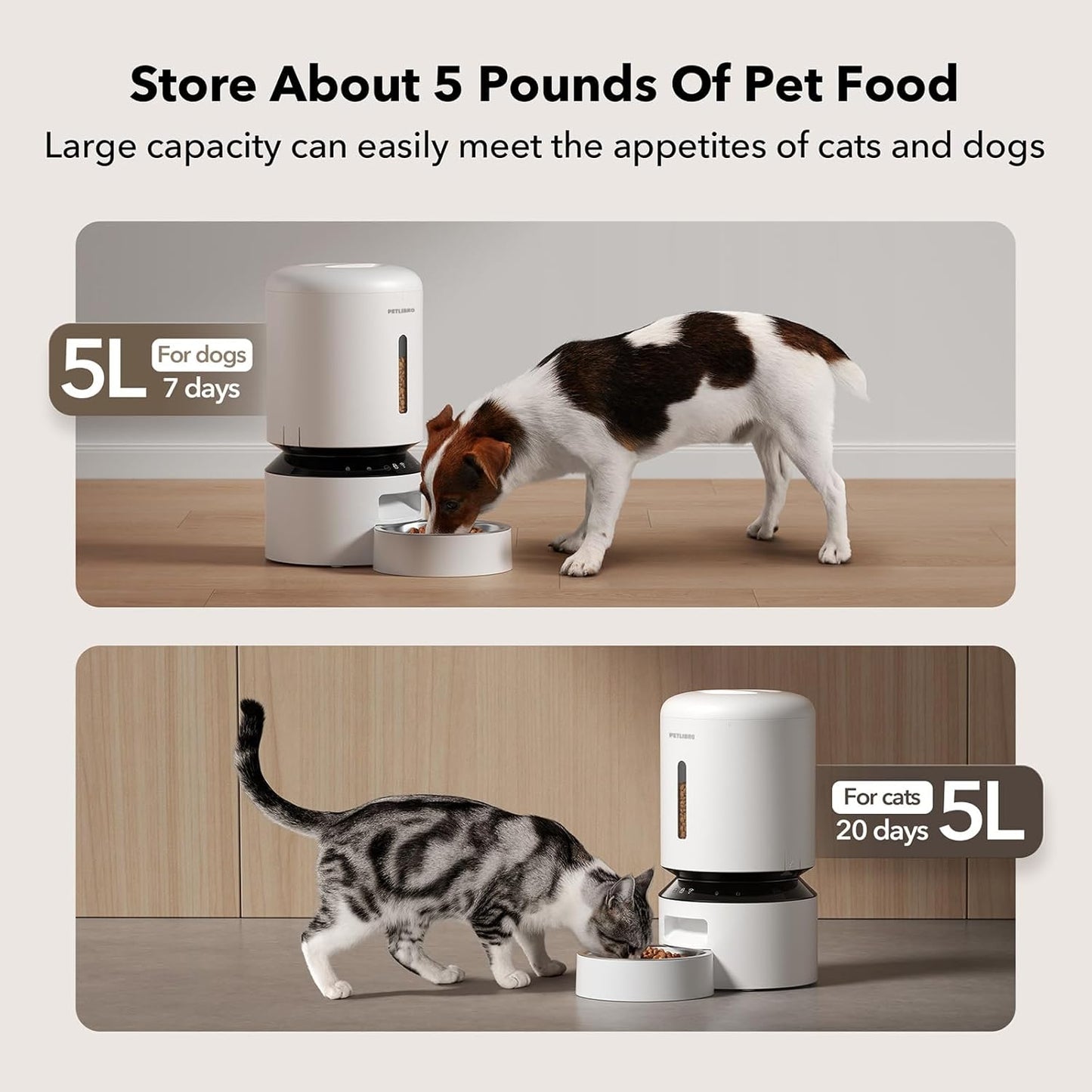 PETLIBRO Granary Automatic Cat Feeder, Smart WiFi App Control (2.4GHz/5GHz), Custom Meal Scheduling & Voice Recording, Dry Food Dispenser, 5L Capacity