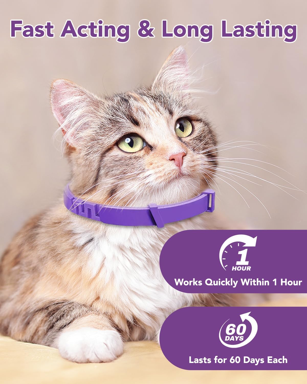 Calming Collar for Cats -4 Pack Soother Cats Calming Collars Anxiety Relief Stress Drug-Free & Lavender-Free -Adjustable for Small, Medium Large Cat -Natural Ingredients Pheromones Rapid Effect Purple