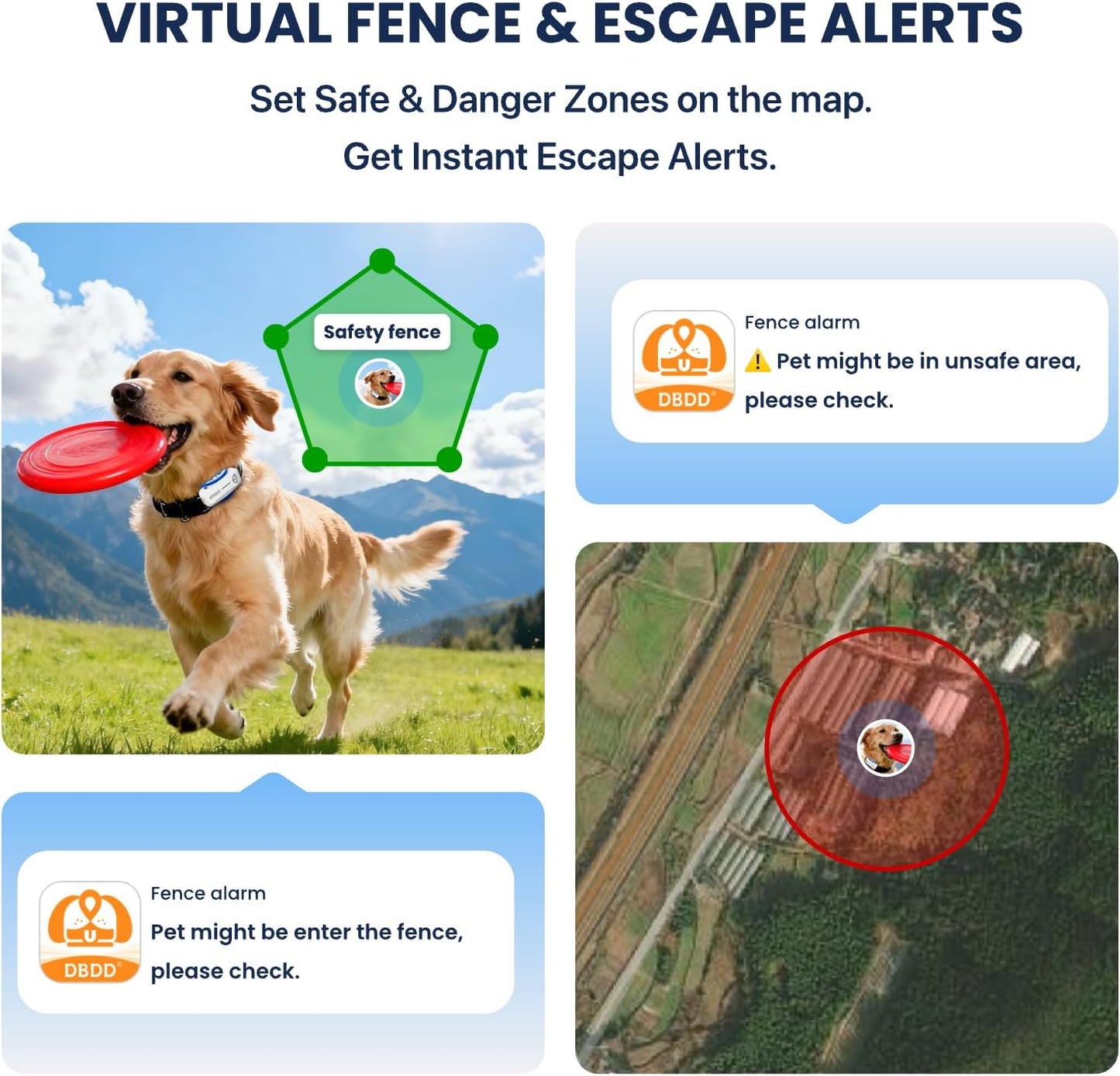 DBDD AI GPS Tracker for Dogs, Real Time Location and AI Health Care Management, Electronic Fence, Waterproof, iOS and Android Compatible (White)